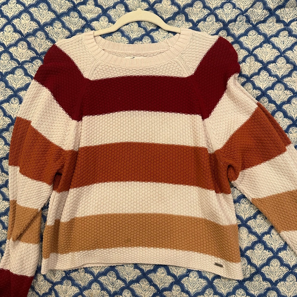 hollister red orange and yellow striped sweater